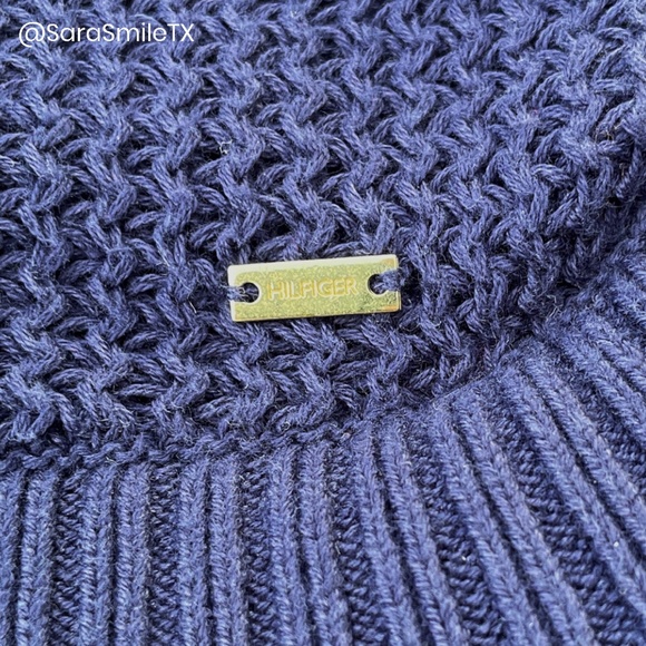 TOMMY HILFIGER Navy Blue 3/4 Sleeve Chunky Knit Sweater - Picture 12 of 13